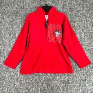 Betty Boop Sweatshirt Womens Small Red Fleece Vintage Y2K‎ Pullover Pocket Zip